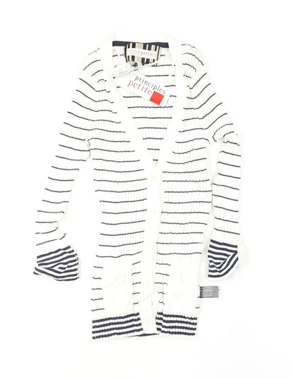 Principles Petite by Ben de Lisi Women's White Striped Knit Button-Up Cardigan Size 6