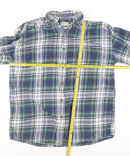 American Eagle Men’s Blue Plaid Flannel Button-Up Shirt L