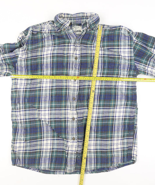 American Eagle Men’s Blue Plaid Flannel Button-Up Shirt L