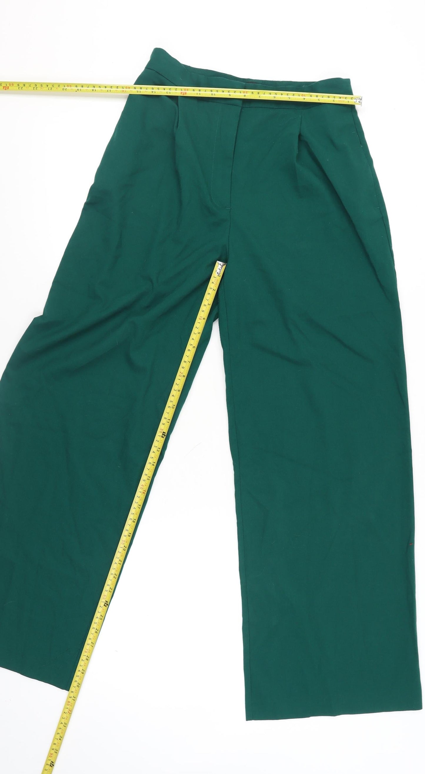 Zara Women Green Wide-Leg Tailored Trousers Size 12