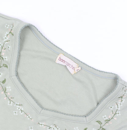 Bonmarché Women’s Green Embroidered V-Neck Cotton T-Shirt Size L