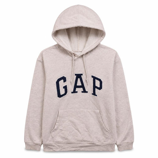 Front view of Gap Women Beige Small Pullover Hoodie with Logo and Pockets