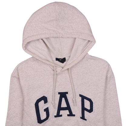 Gap Women Beige Small Pullover Hoodie with Logo and Pockets