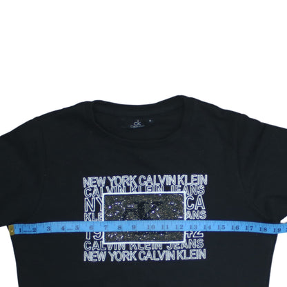 Calvin Klein Womens Black Small Pullover Sweatshirt Rhinestone Logo
