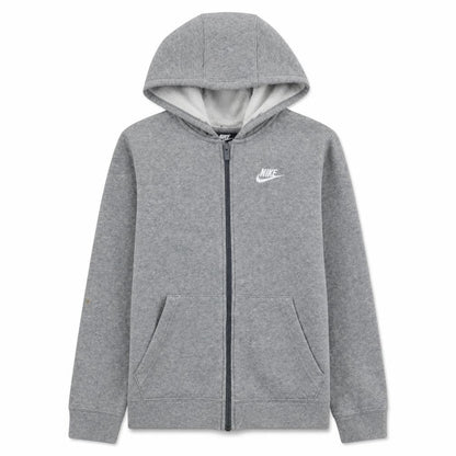 Front view of Nike boys’ grey full zip fleece hoodie size 158cm classic sportswear