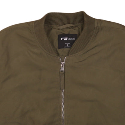 FB Sister Women's Green Bomber Jacket Size S Casual Zip Short