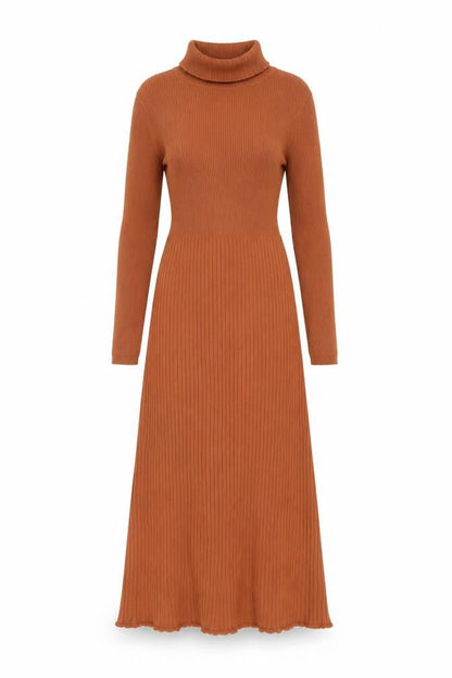Marks & Spencer Women Brown Knit Roll Neck Bodycon Midi Dress S