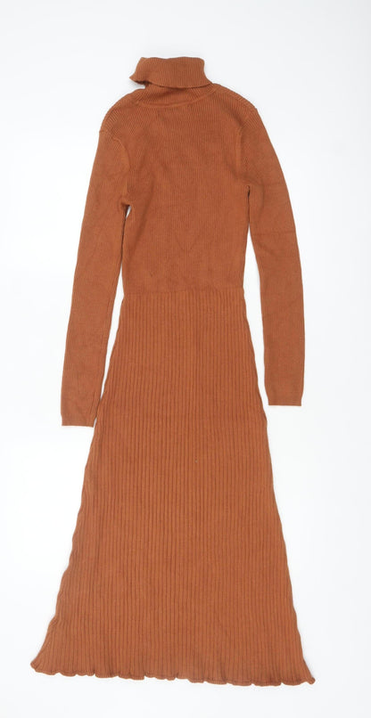 Marks and Spencer Women Brown Knit Roll Neck Bodycon Midi Dress S