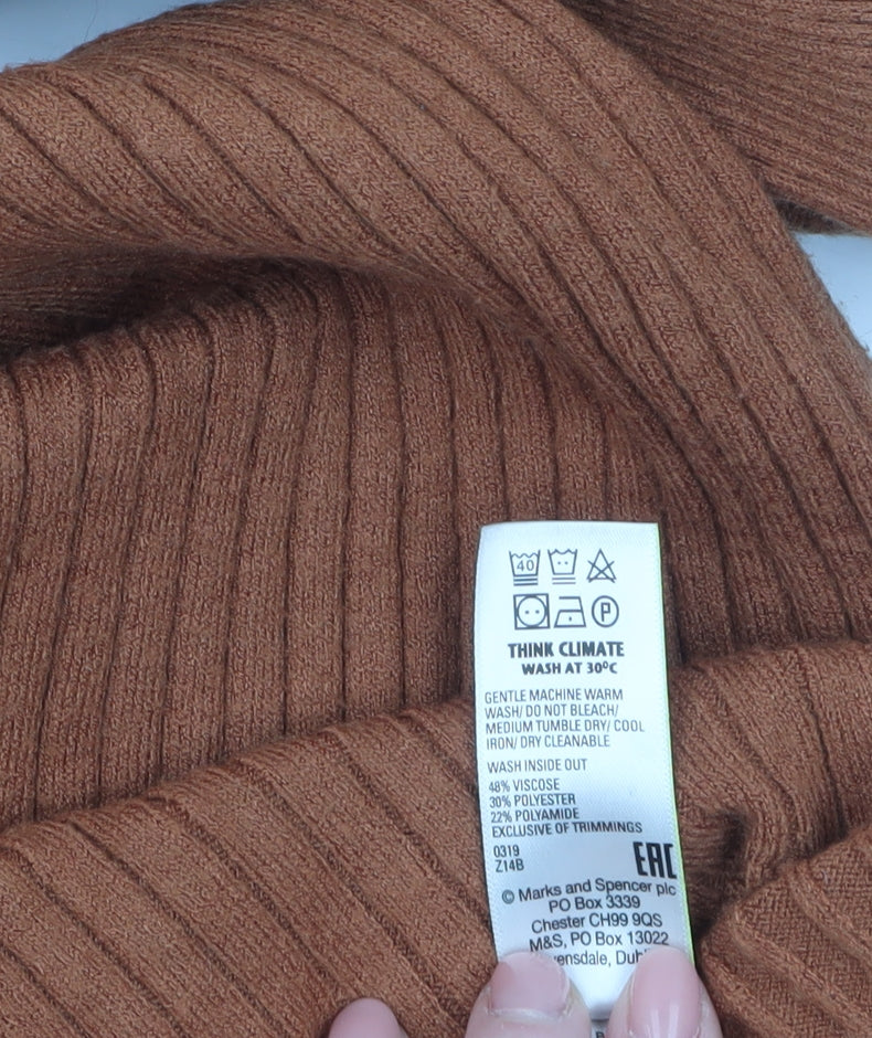 Marks and Spencer Women Brown Knit Roll Neck Bodycon Midi Dress S