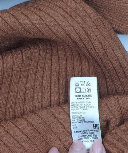 Marks and Spencer Women Brown Knit Roll Neck Bodycon Midi Dress S