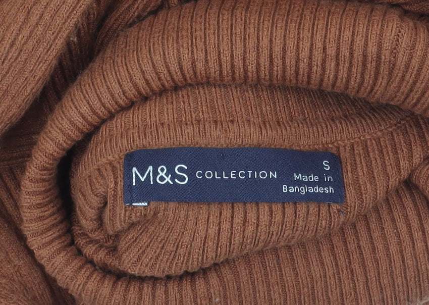 Marks and Spencer Women Brown Knit Roll Neck Bodycon Midi Dress S