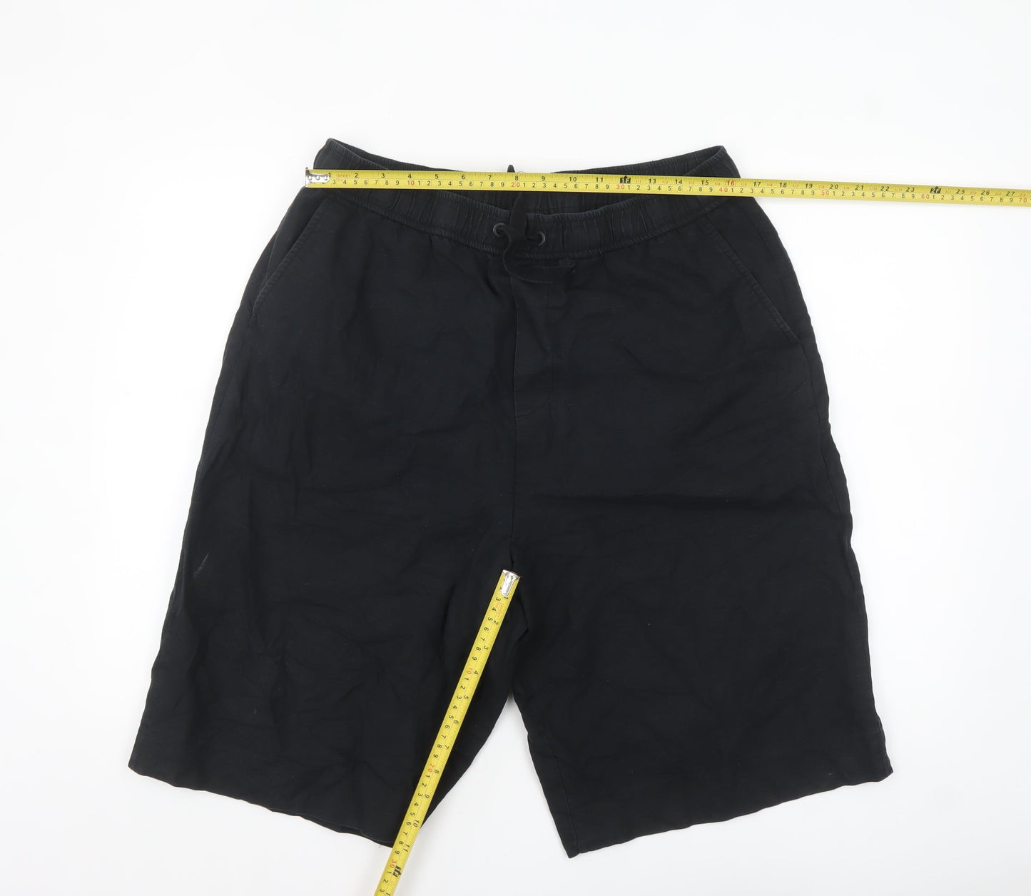 ZARA Men Black Linen Blend Drawstring Chino Shorts XL