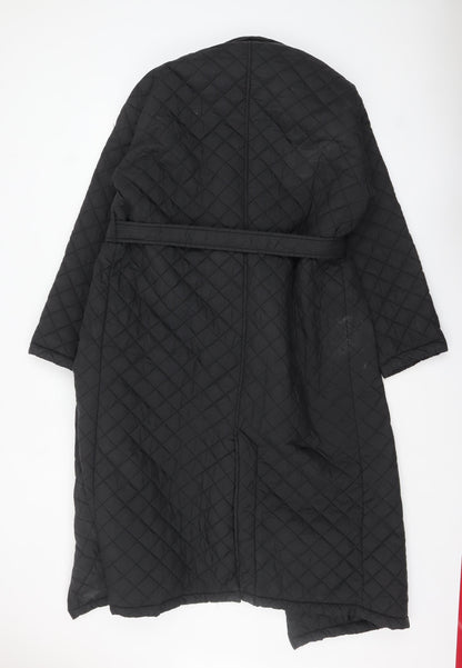 Urban Bliss Women Black Long Quilted Belted Coat UK 12