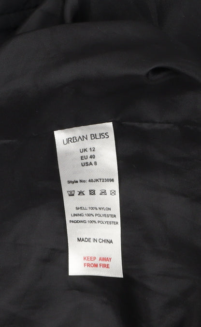 Urban Bliss Women Black Long Quilted Belted Coat UK 12