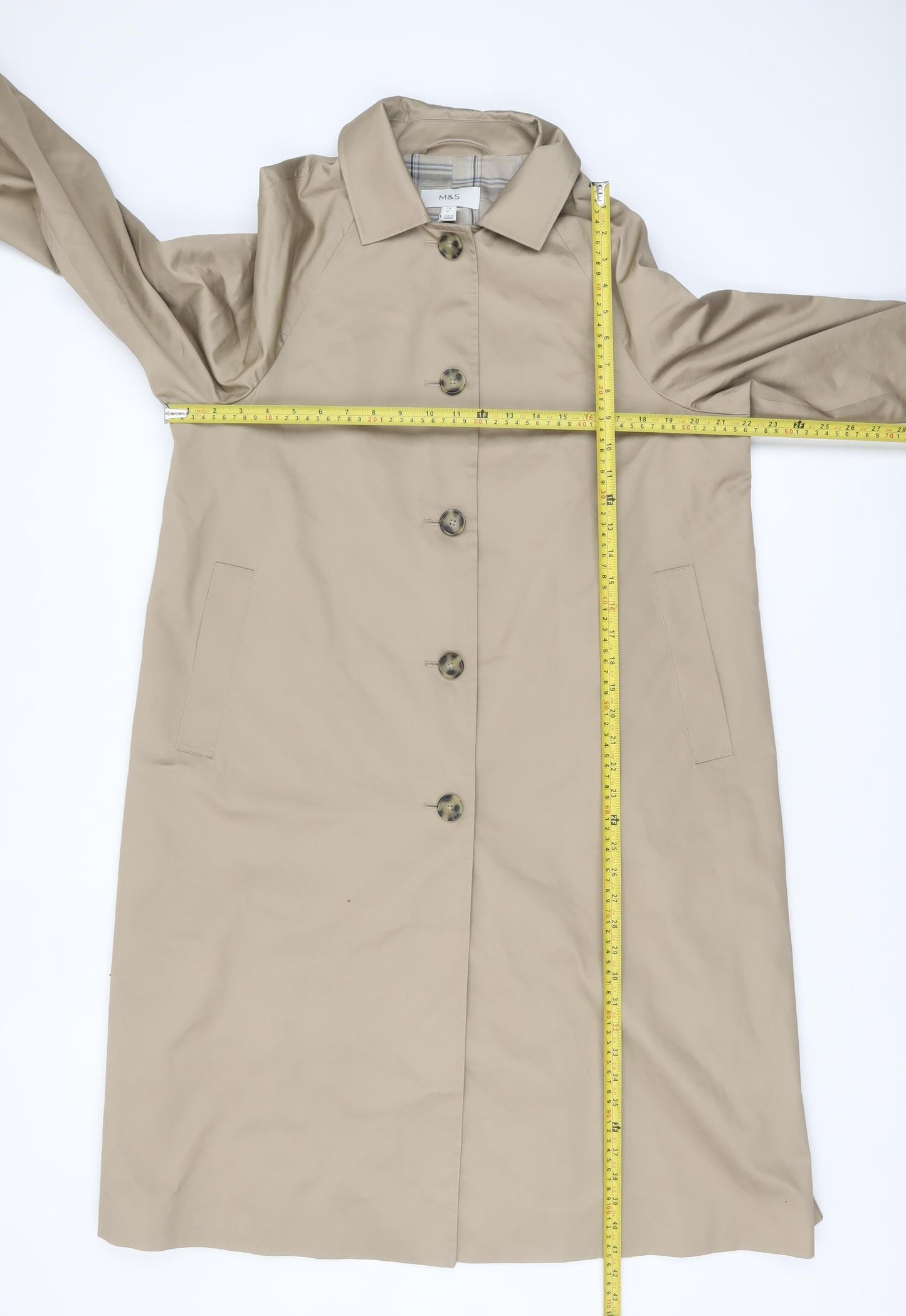 Marks and Spencer Women's Beige Cotton Blend Long Trench Coat Size 14