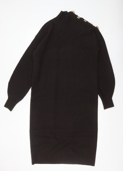 Next Women’s Black Jumper Dress Size S Wool Blend High Neck Button Detail
