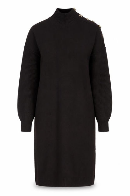 Next Women’s Black Jumper Dress Size S Wool Blend High Neck Button Detail
