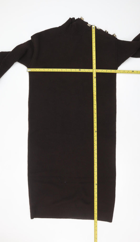 Next Women’s Black Jumper Dress Size S Wool Blend High Neck Button Detail