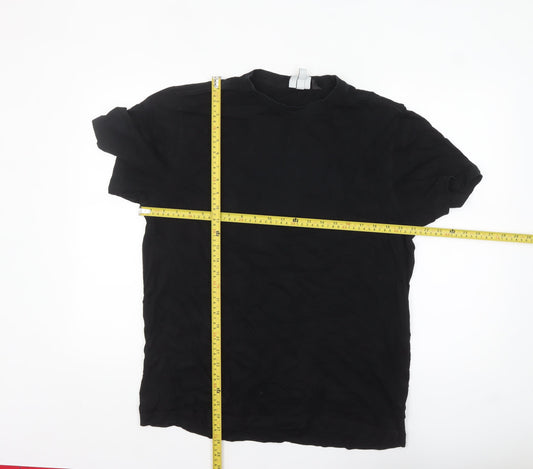 H&M Men's Black Cotton Crew Neck Regular Fit T-Shirt Size L