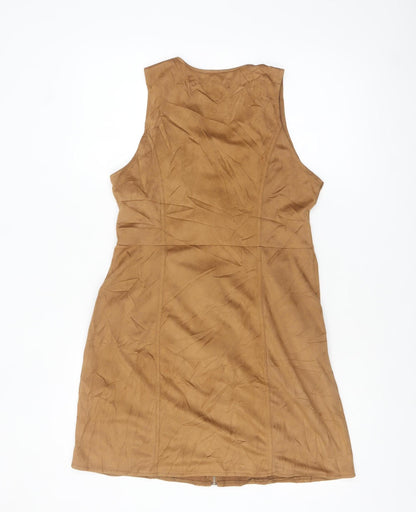 QED London Women's Brown Size 10 Suede Sleeveless Zip Pinafore Dress
