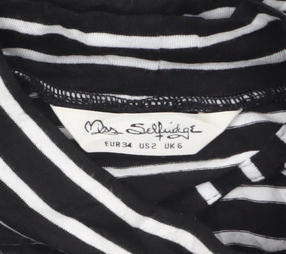 Miss Selfridge Women Black Striped Cold Shoulder Shift Dress Size 6