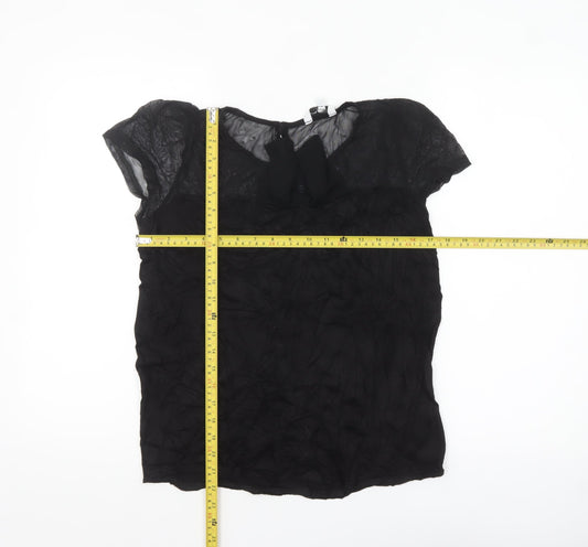 New Look Women’s Black Chiffon Bow Blouse Size 14 Short Sleeve