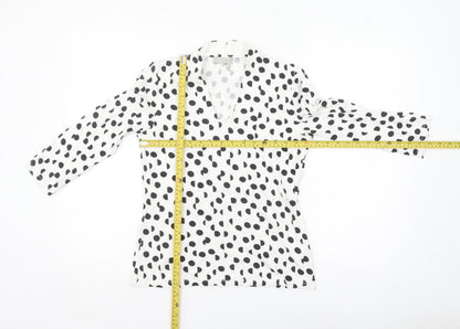 Hobbs Women’s White Polka Dot Wrap Blouse M Viscose Jersey
