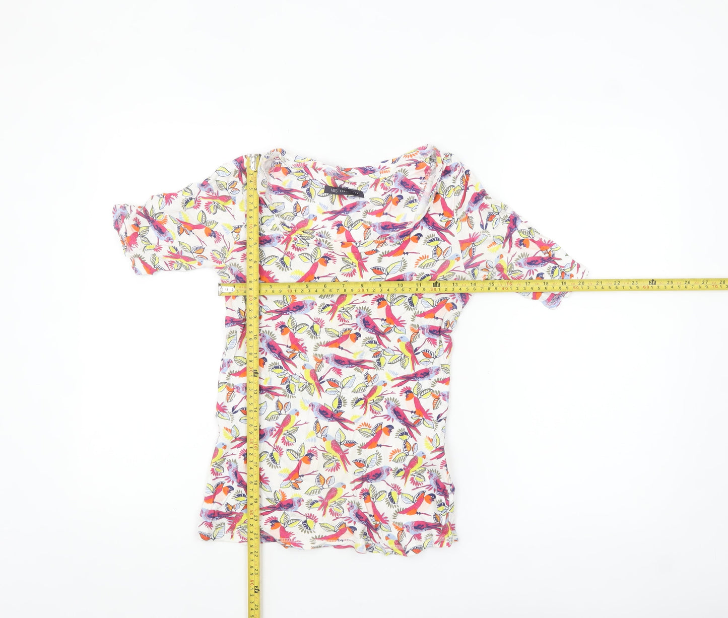 Marks and Spencer Women’s Multicoloured Bird Print Cotton T-Shirt Size 8