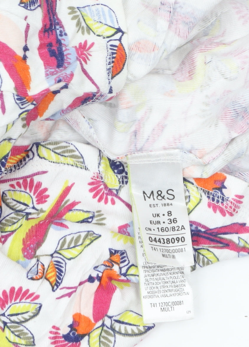 Marks and Spencer Women’s Multicoloured Bird Print Cotton T-Shirt Size 8
