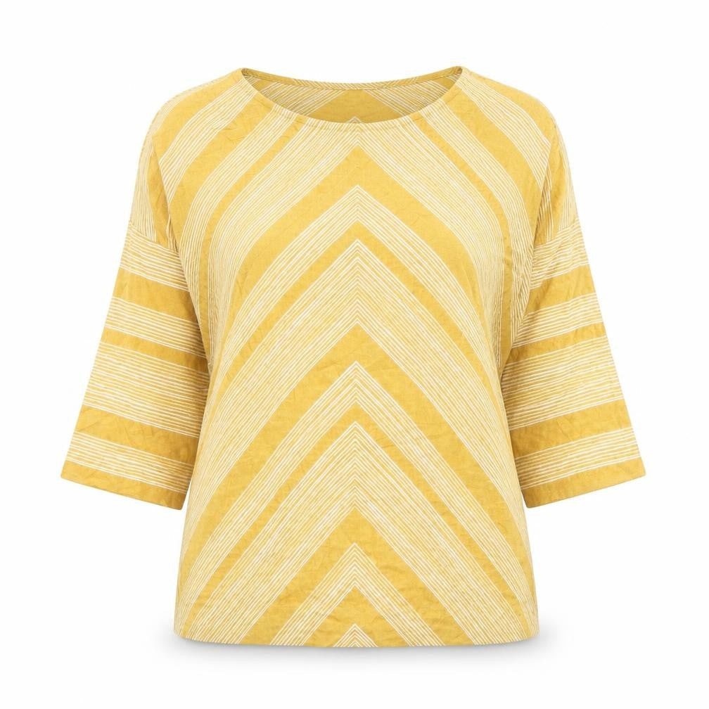 Principles Women Yellow Striped 3/4 Sleeve Tunic Blouse Size 8