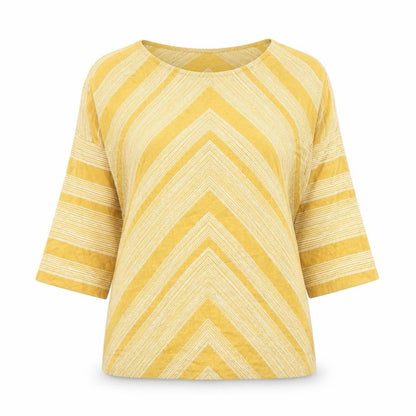 Principles Women Yellow Striped 3/4 Sleeve Tunic Blouse Size 8
