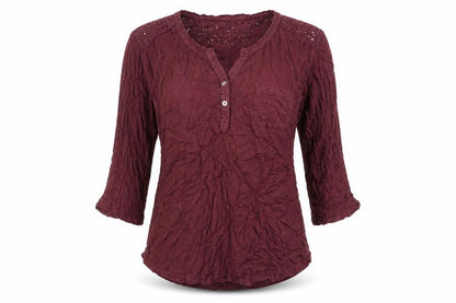 FatFace Women's Red Crochet Tunic Blouse Size 12 3/4 Sleeve Cotton Blend