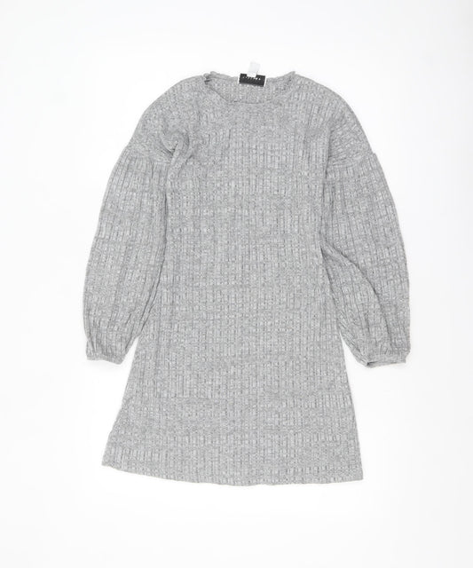 Topshop Petite Grey Knit Jumper Dress Women’s UK 8 Long Sleeve Crew Neck