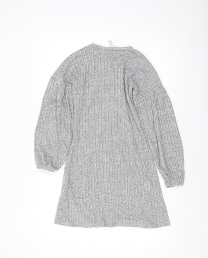 Topshop Petite Grey Knit Jumper Dress Women’s UK 8 Long Sleeve Crew Neck