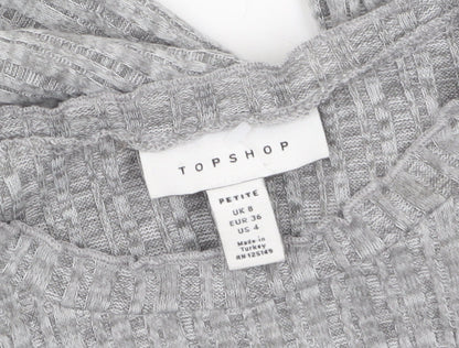 Topshop Petite Grey Knit Jumper Dress Women’s UK 8 Long Sleeve Crew Neck