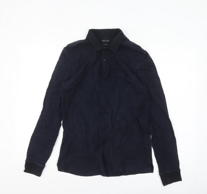 Massimo Dutti Men's Blue Long Sleeve Polo Shirt Size M