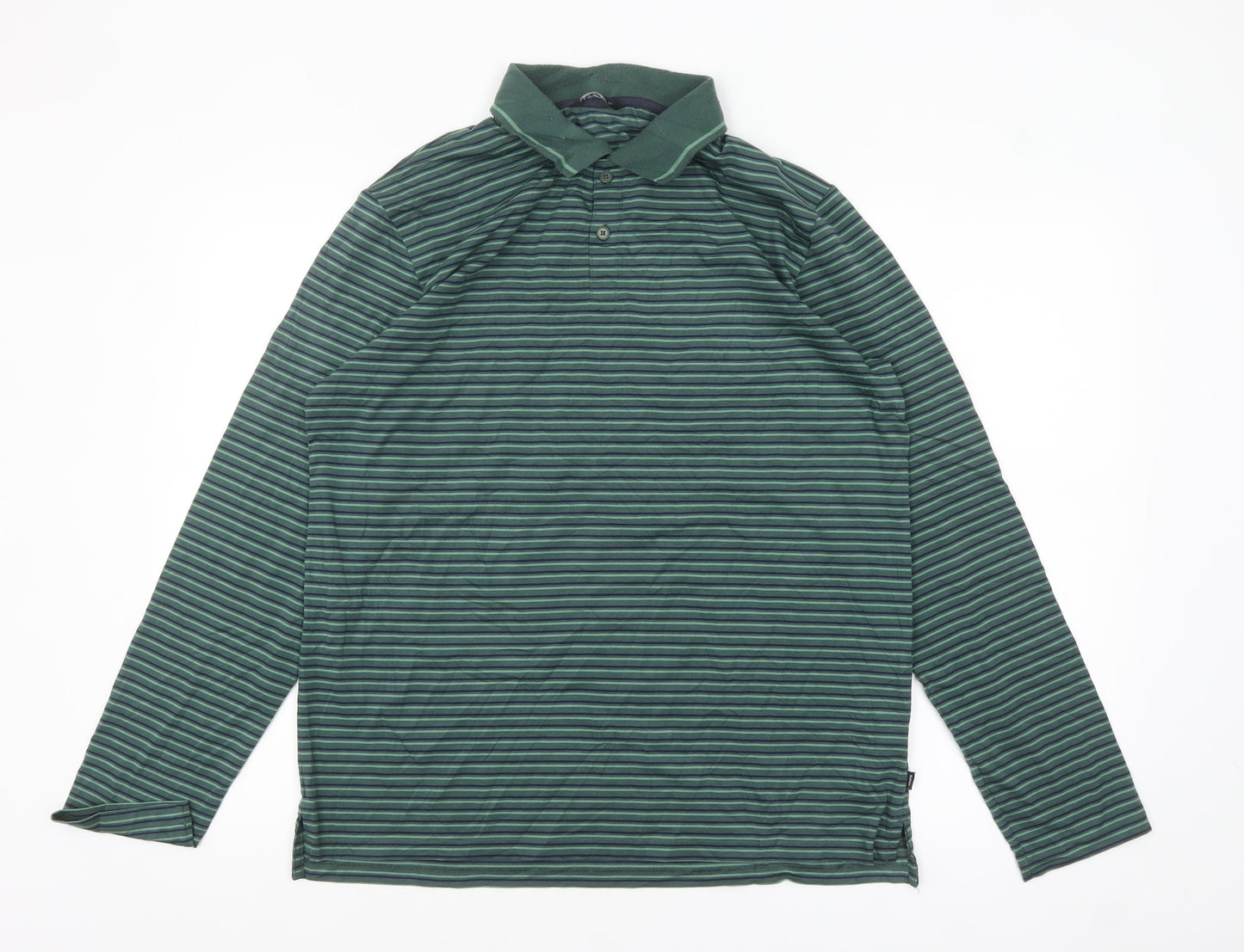 Rohan Men’s Green Striped Long Sleeve Polo Shirt Size M