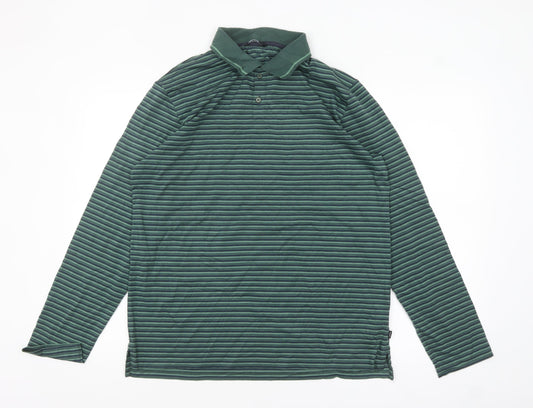 Rohan Men’s Green Striped Long Sleeve Polo Shirt Size M