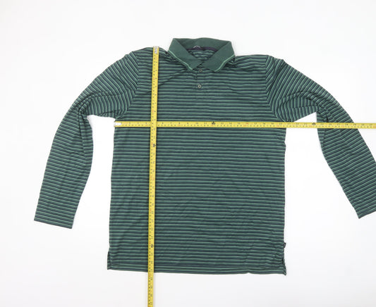 Rohan Men’s Green Striped Long Sleeve Polo Shirt Size M