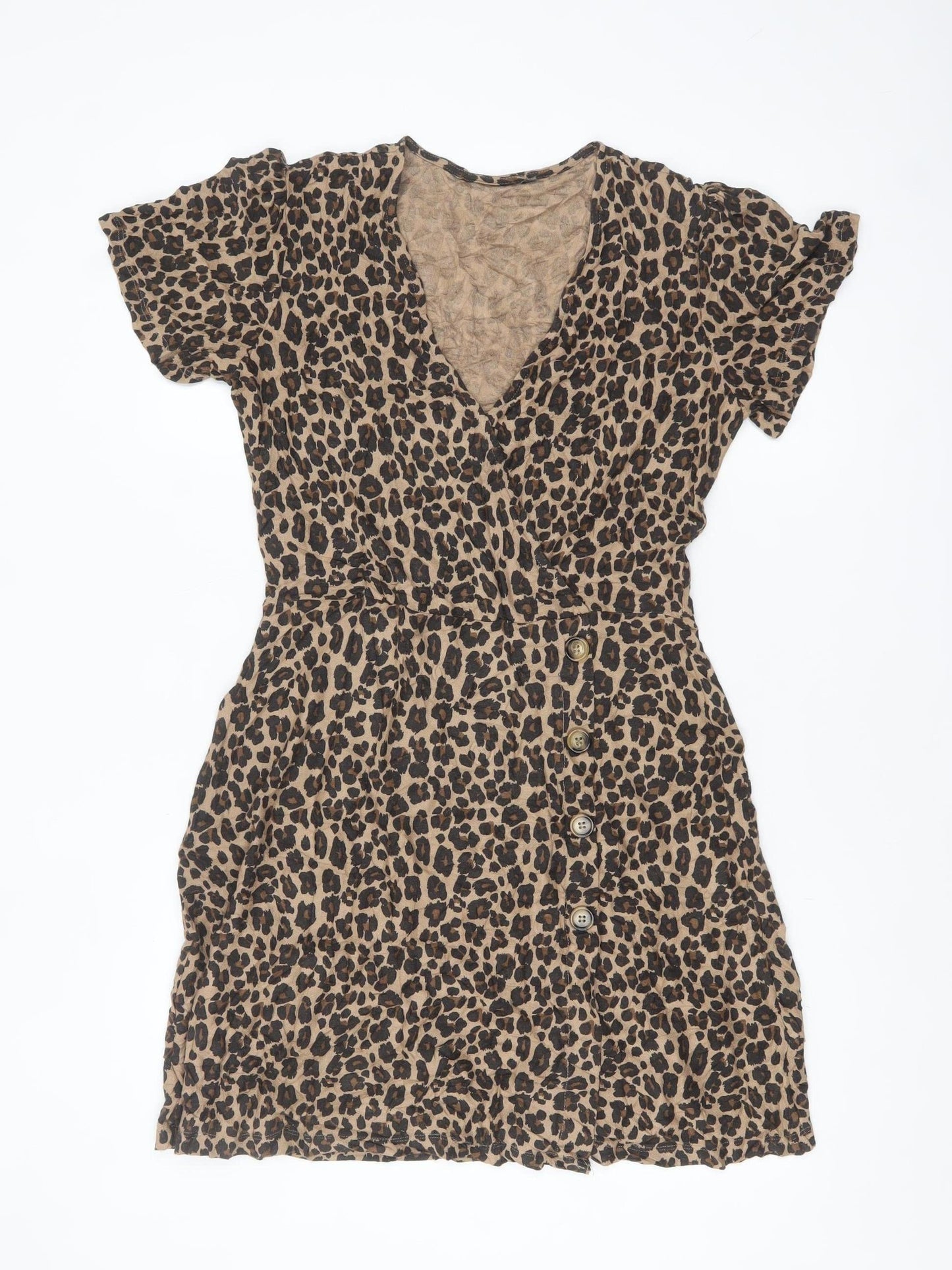 Next Women’s Brown Leopard Print Short Sleeve Wrap Dress Size 12