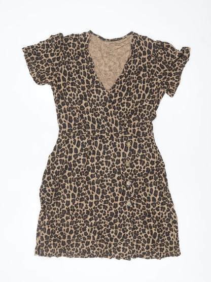 Next Women’s Brown Leopard Print Short Sleeve Wrap Dress Size 12
