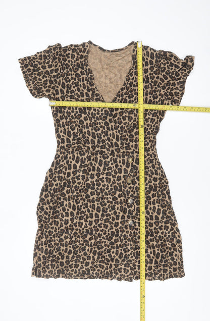 Next Women’s Brown Leopard Print Short Sleeve Wrap Dress Size 12