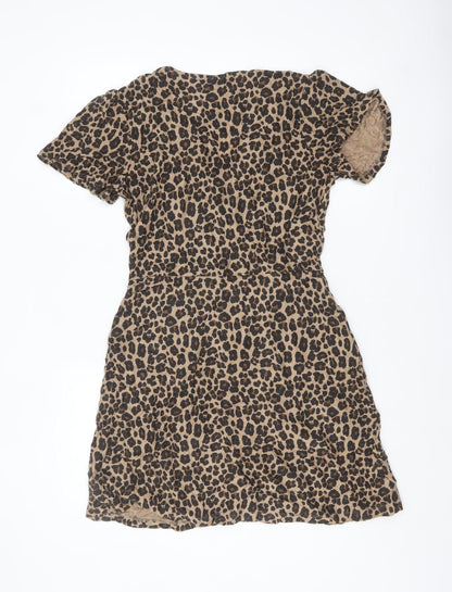 Next Women’s Brown Leopard Print Short Sleeve Wrap Dress Size 12