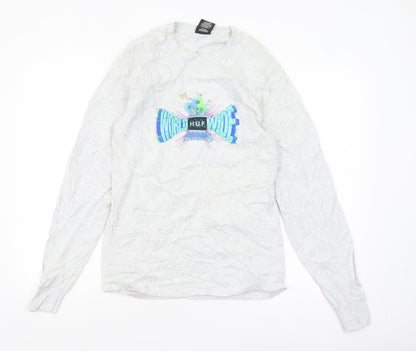 HUF Men’s Grey Long Sleeve Graphic Casual Top Size S