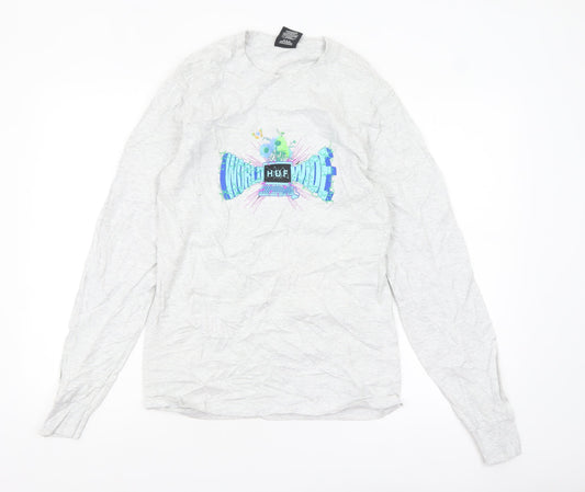 HUF Men’s Grey Long Sleeve Graphic Casual Top Size S