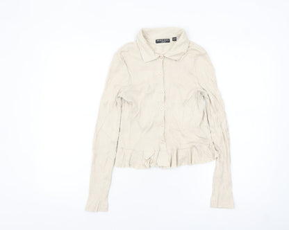 Brave Soul Women’s Beige Long Sleeve Button-Up Cotton Shirt Size L