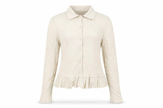 Brave Soul Women’s Beige Long Sleeve Button-Up Cotton Shirt Size L