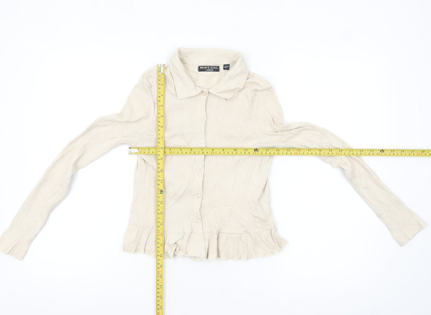 Brave Soul Women’s Beige Long Sleeve Button-Up Cotton Shirt Size L