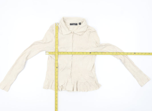 Brave Soul Women’s Beige Long Sleeve Button-Up Cotton Shirt Size L