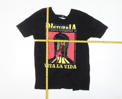 Disturbia Womens Black UK 14 Viva La Vida Buckle T-Shirt Gothic Art Top